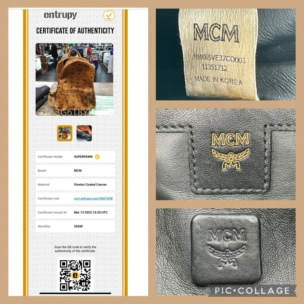 MCM Visetos Brown Cognac Monogram Gold Studded Leather Backpack - Picture 2 of 15